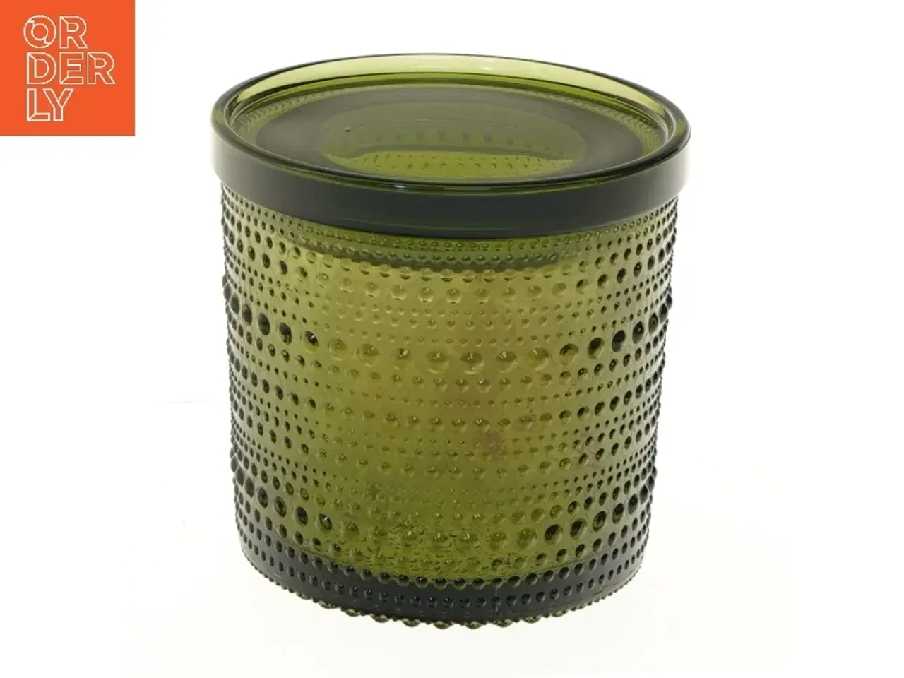 Billede 1 - Grøn glasbeholder med låg fra Iittala (str. Ø 11 cm længde 11 cm)