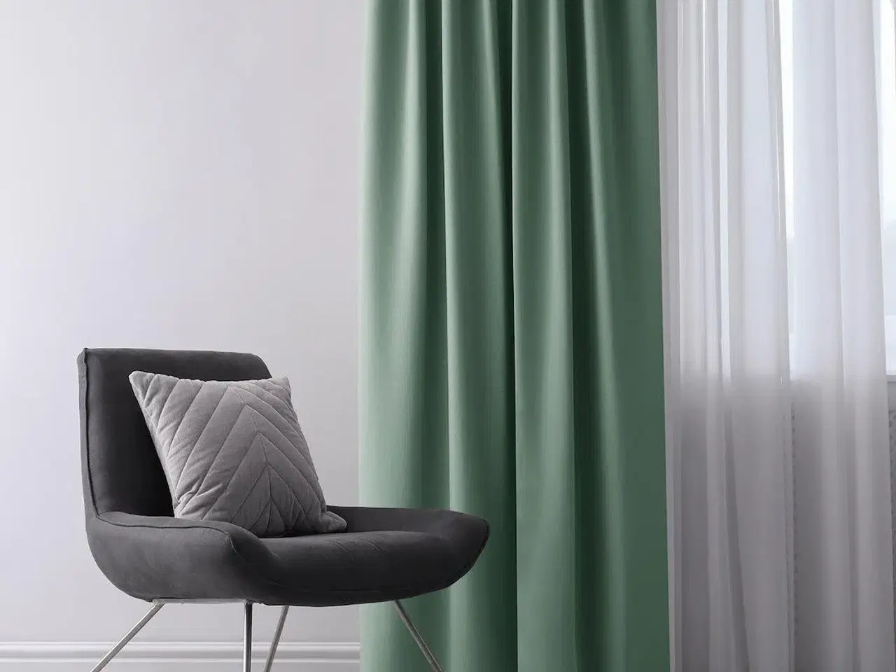 Billede 6 - Mørklægningsgardin blackout 140x175 mintgrøn - AmeliaHome med sølv øskner