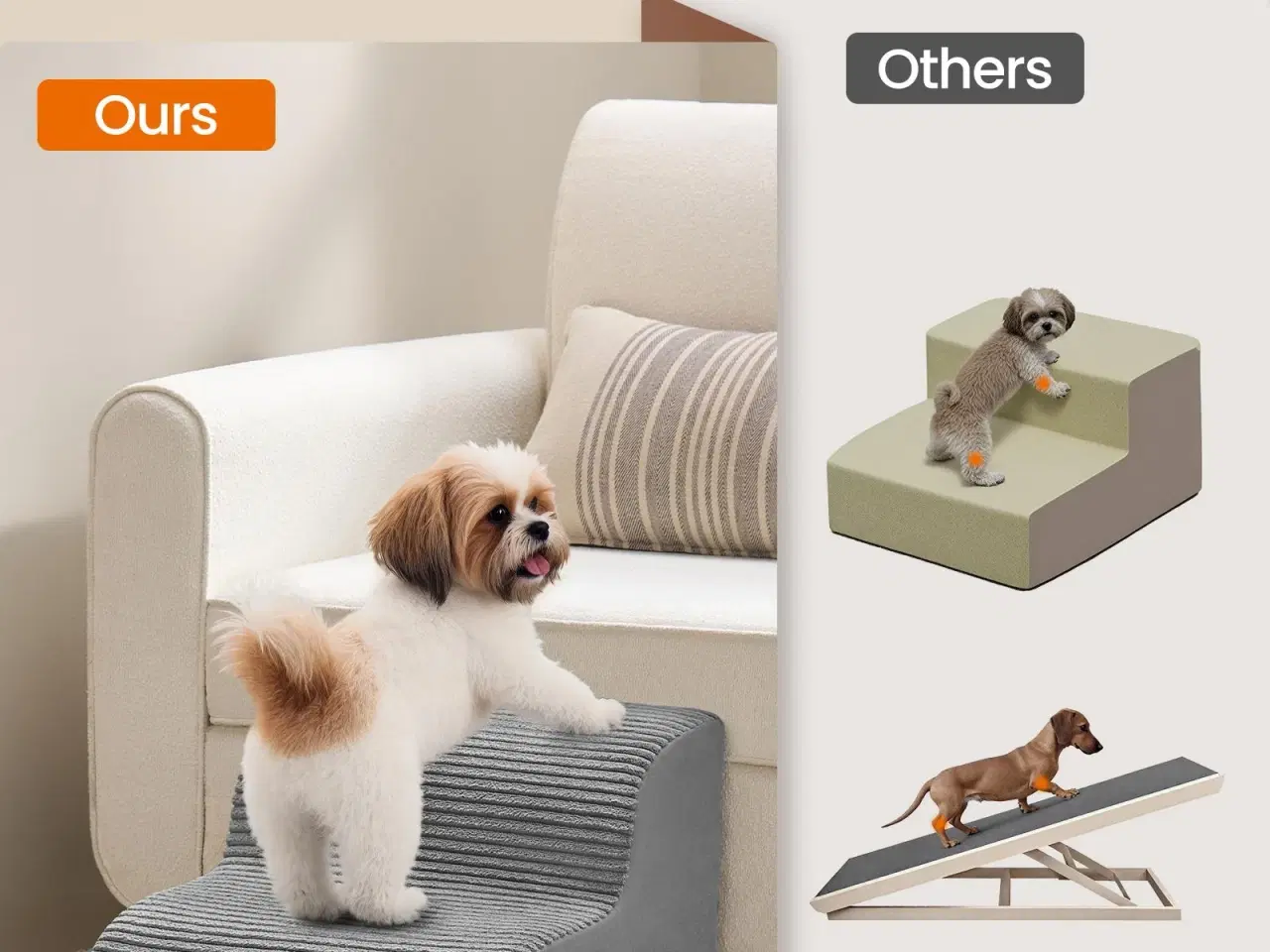 Billede 3 - FEANDREA hundetrappe 2-trins – blid rampe til sofa og seng, skridsikker, aftageligt vaskbart betræk, vandtæt foring, håndtag – duegrå (PPS002G01)