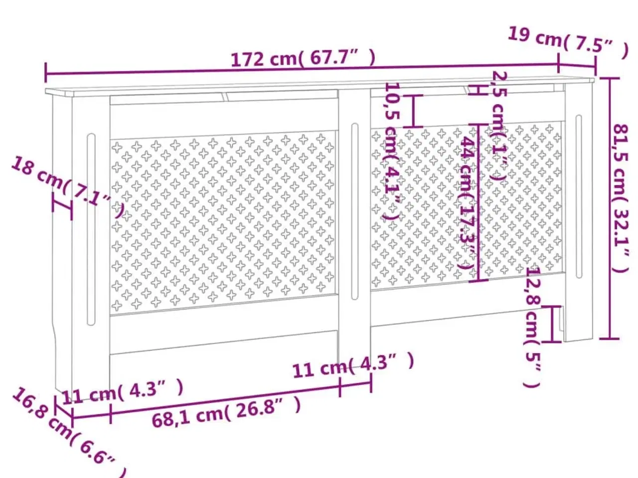 Billede 7 - Radiatorskjuler MDF 172x19x81,5 cm hvid