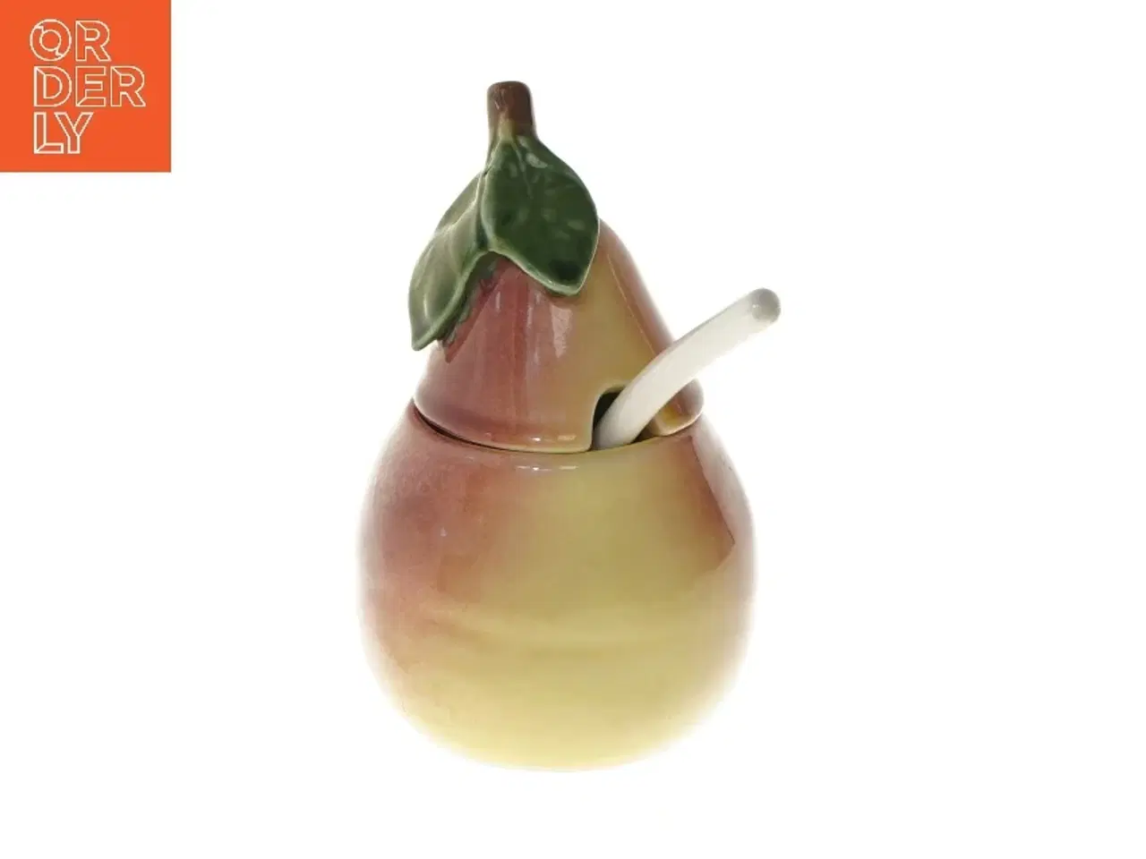 Billede 1 - Pærefaconet krukke med ske (str. 15 cm)