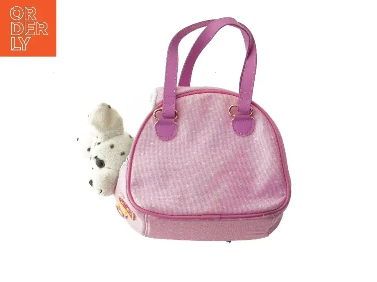 Billede 2 - Lyserød taske med dalmatinerskulptur (str. 22x18 cm)