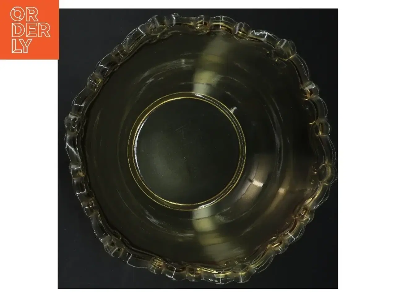 Billede 3 - Skål i gulligt glas med dekorative kanter (str. Ø 22 cm)