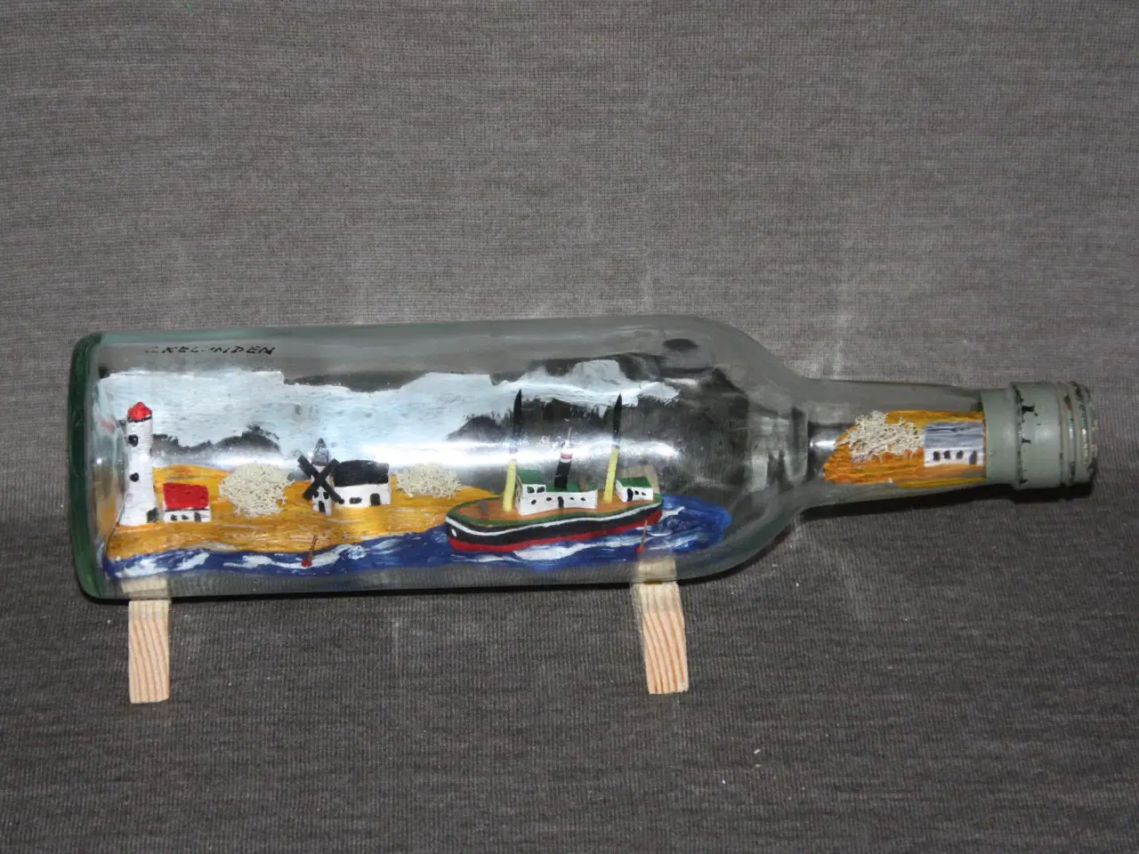 Billede 1 - Flaskeskib - Flaske med skib 29 cm