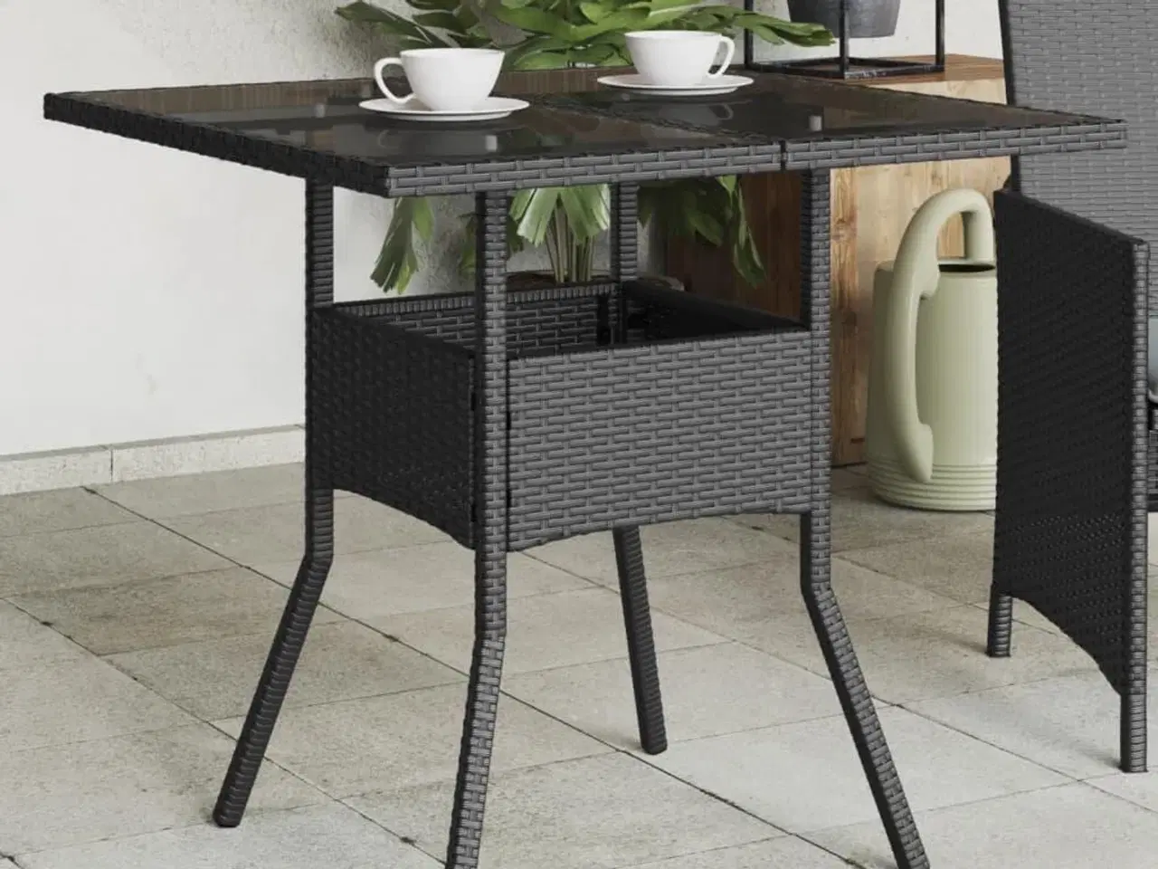 Billede 1 - Havebord med glastop 80x80x75 cm polyrattan sort
