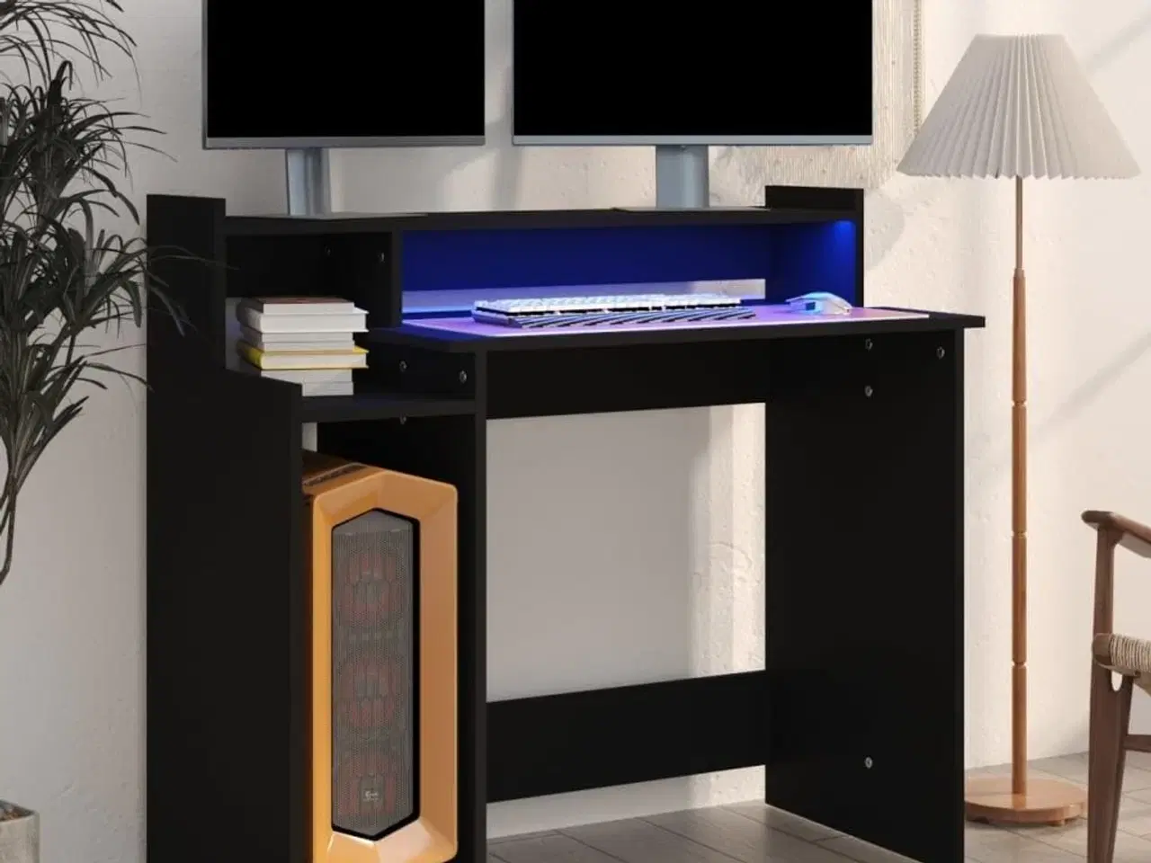 Billede 1 - Skrivebord med LED-lys 97x45x90 cm konstrueret træ sort