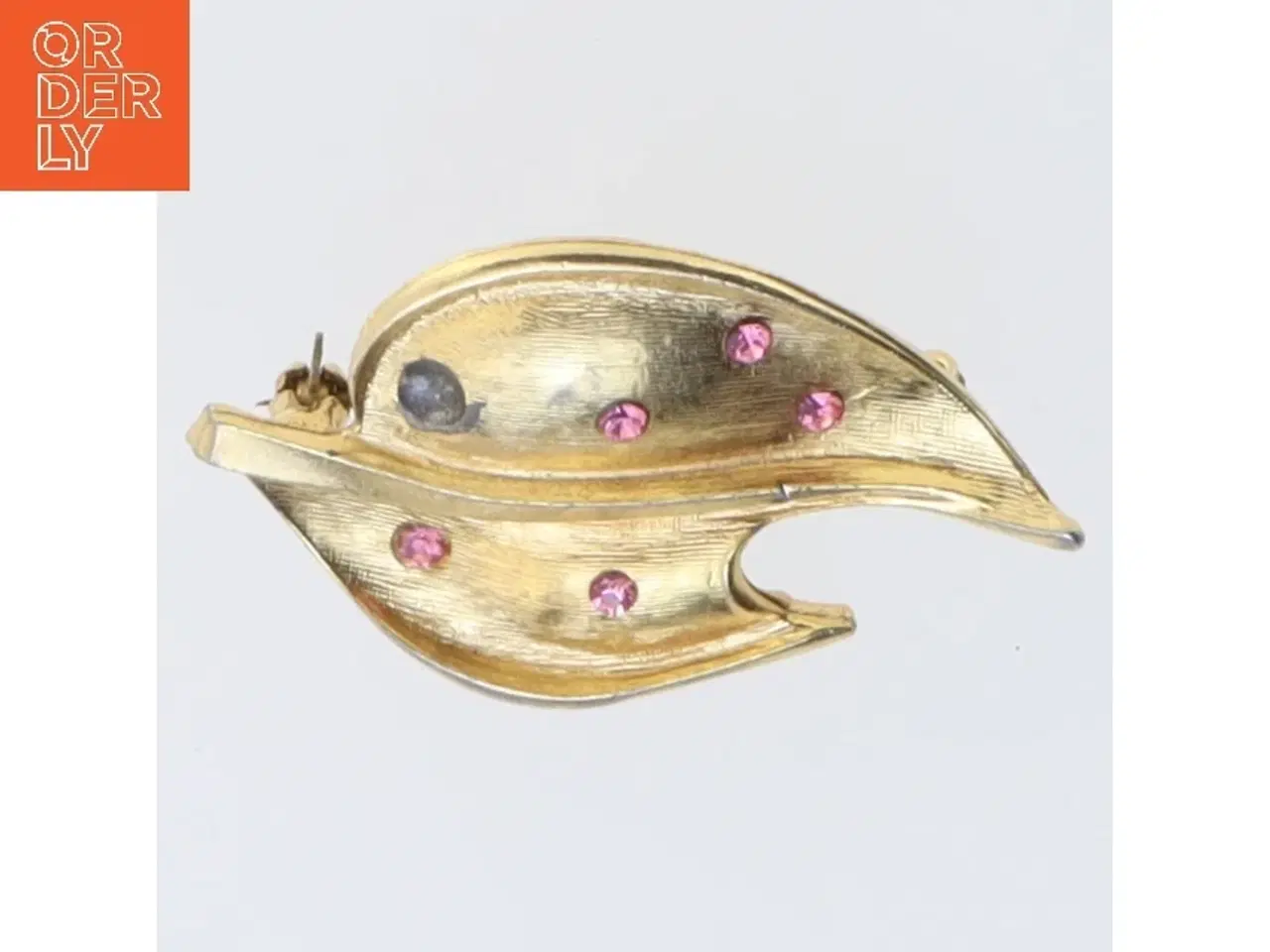 Billede 4 - Delfinbroche med lyserøde sten (str. 4,5 x 3 cm)