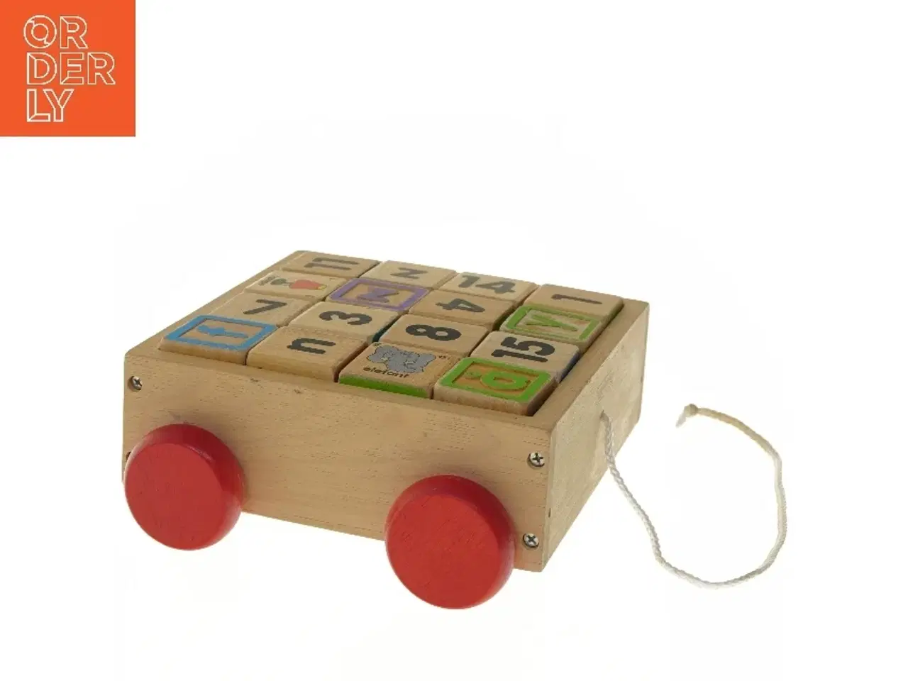 Billede 1 - Træklodser med tal og bogstaver på hjul fra elefant (på en af klodserne) (str. 21x21 cm)
