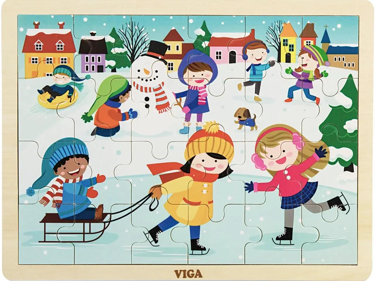 Billede 1 - VIGA Træpuslespil Årstider, vinter, str. 30x22,5 cm, 24 brikker, 1 stk.