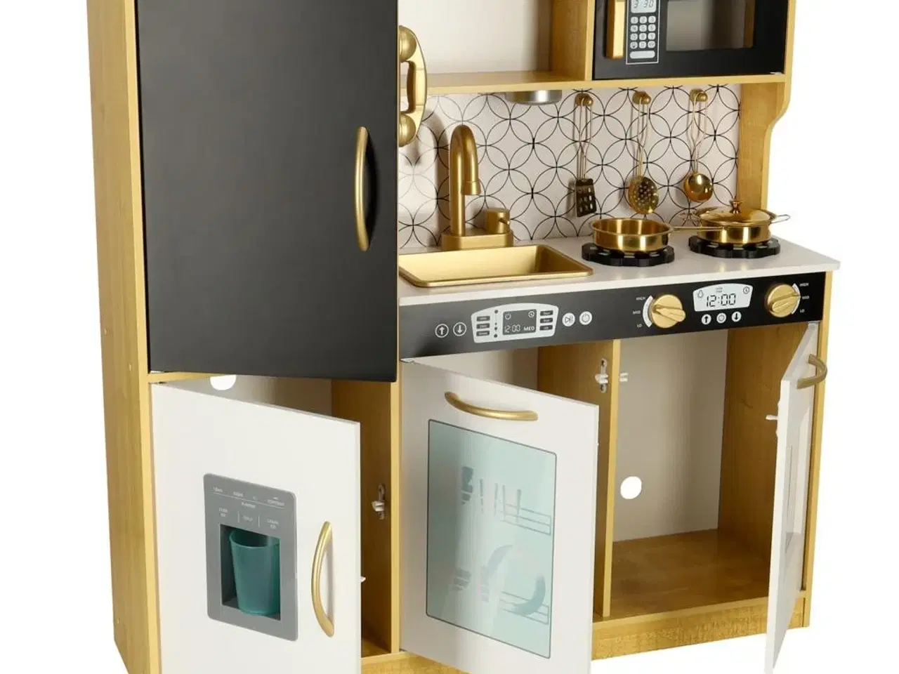 Billede 4 - Legekøkken i træ til børn med køleskab – guld