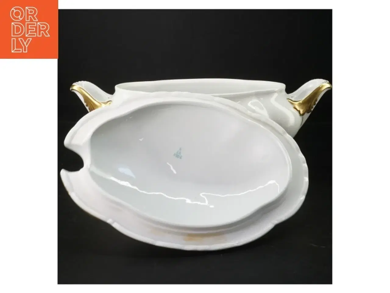Billede 3 - Porcelænssuppeterin med guldkant