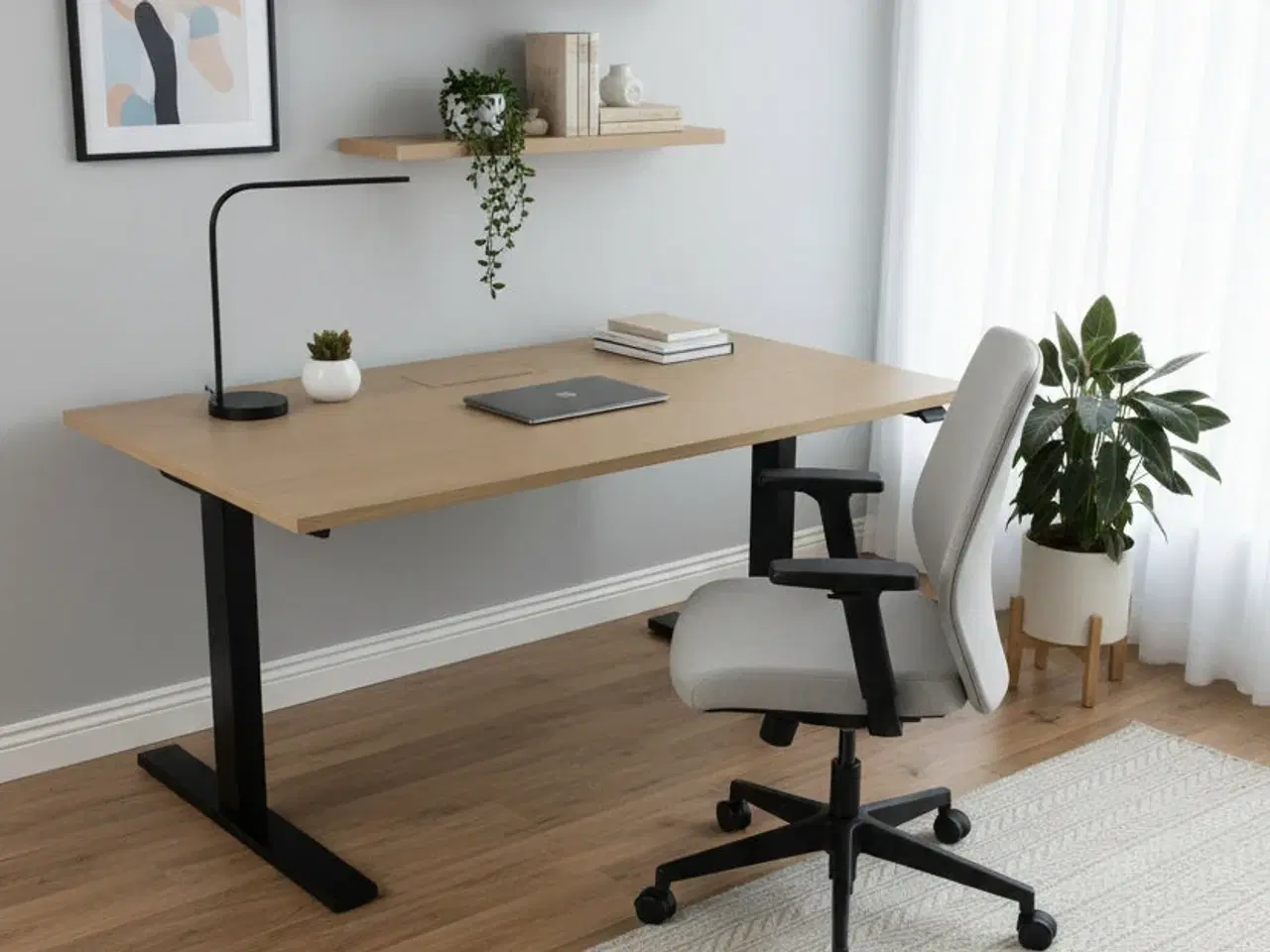 Billede 2 - Linak Hæve/sænkebord – Natur/Sort Stel 140x80 cm