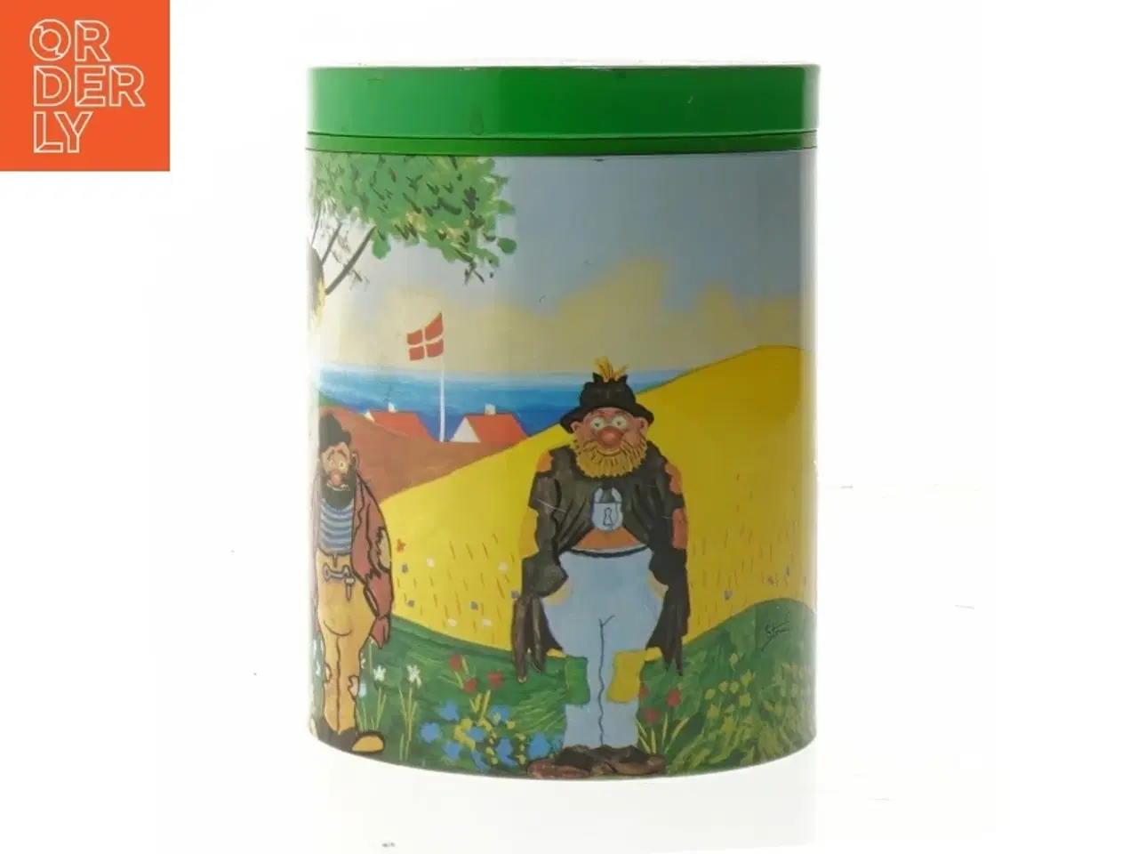 Billede 1 - Tin container with Danish theme fra Irma (str. Ø. 11,5 cm. længde. 15 cm)