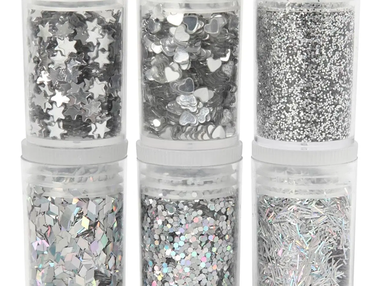 Billede 1 - Bio-glimmer &amp; Pailletter, sølv, 6x7ml/ 1 pk.