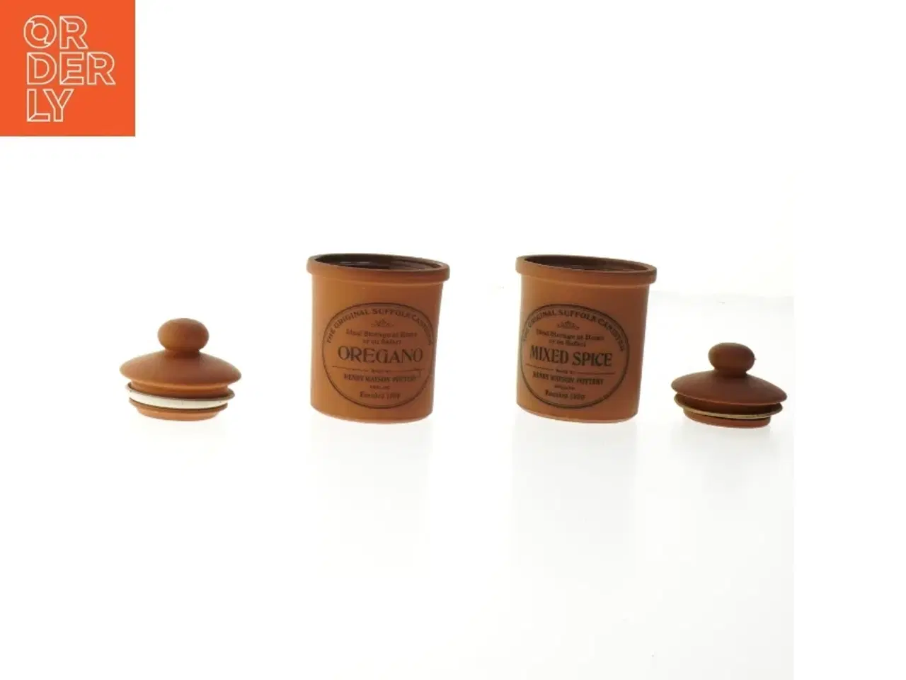 Billede 2 - Krydderikrukker i keramik med låg fra Henry Watson Pottery (str. Ø. 6,5 cm. længde. 7 cm)