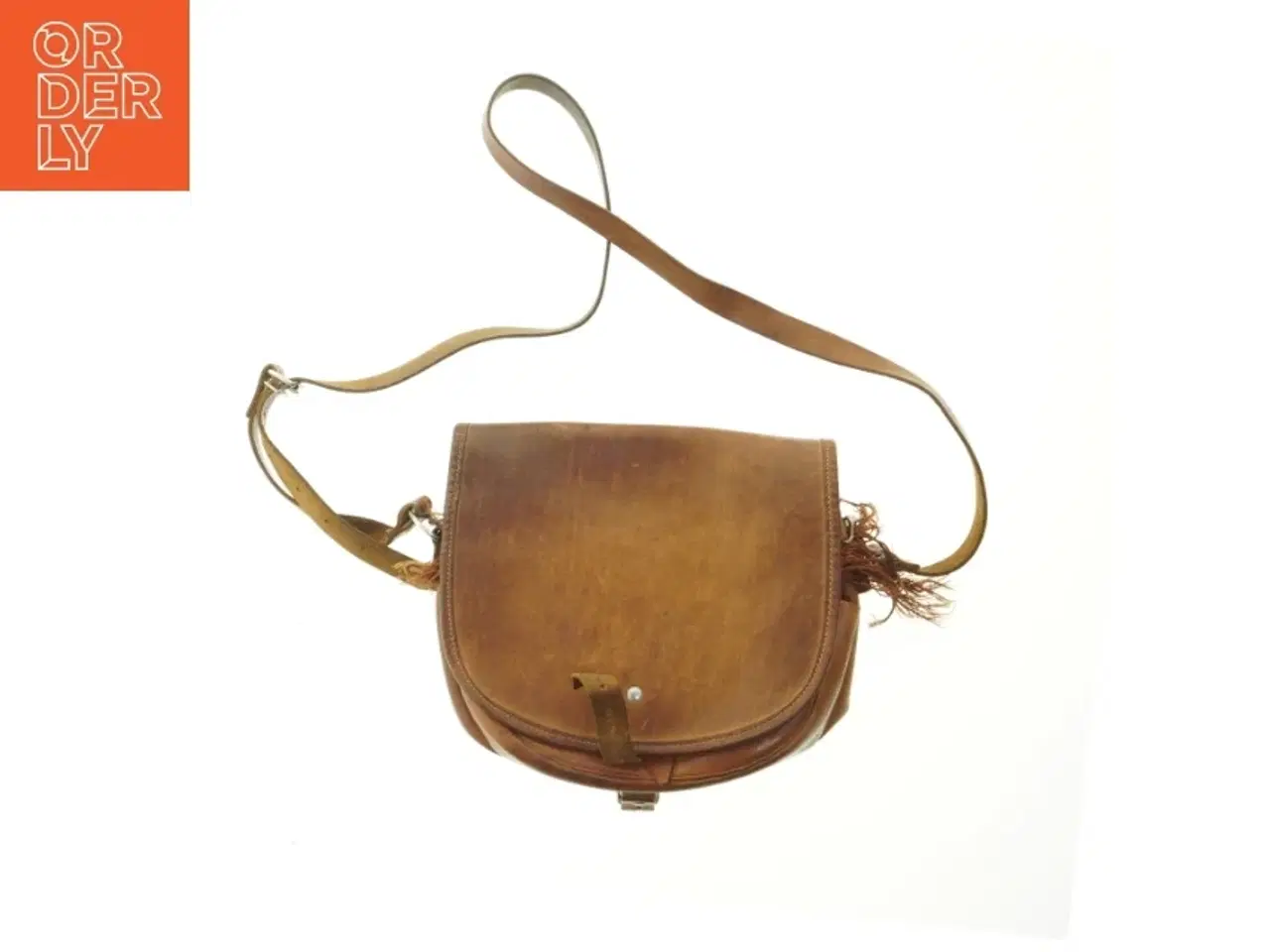 Billede 1 - Brun læder skuldertaske (str. 22x27 cm)