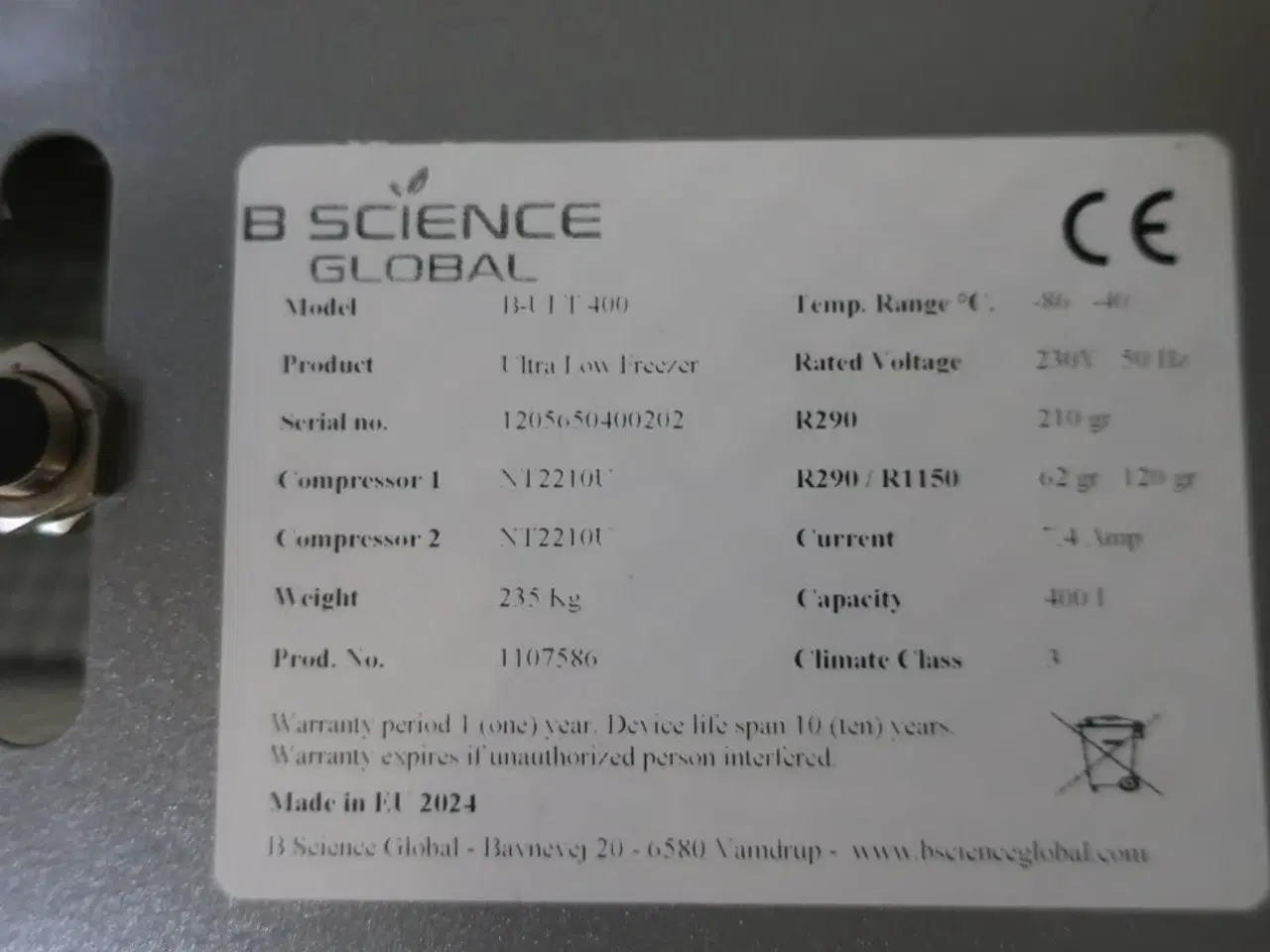 Billede 2 - Fryseskab B SCIENCE GLOBAL B-ULT 400 (password virker ikke, update fejl)