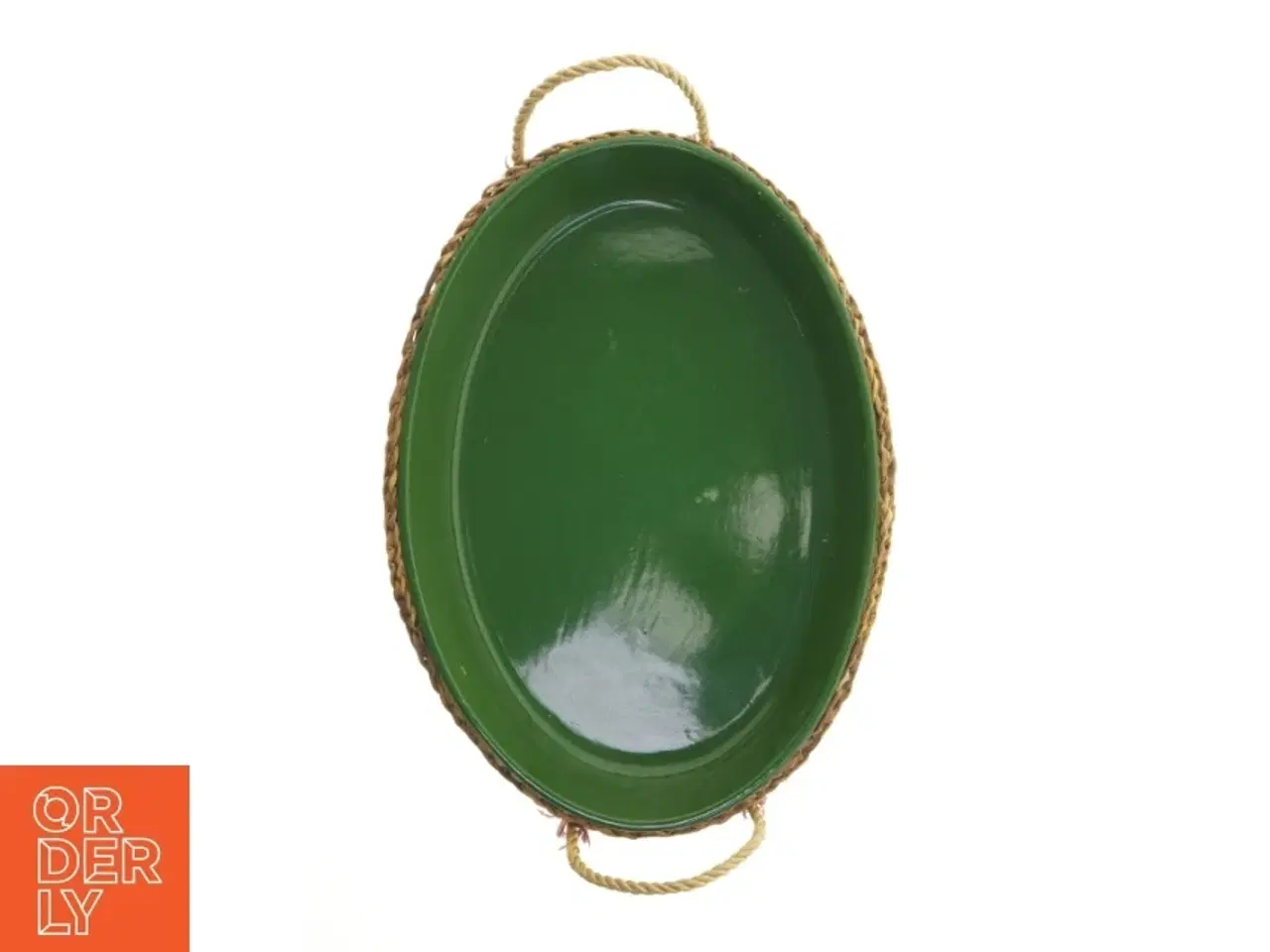 Billede 1 - Stor oval pyntebakke med flettet kant og håndtag (str. 43x32 cm)
