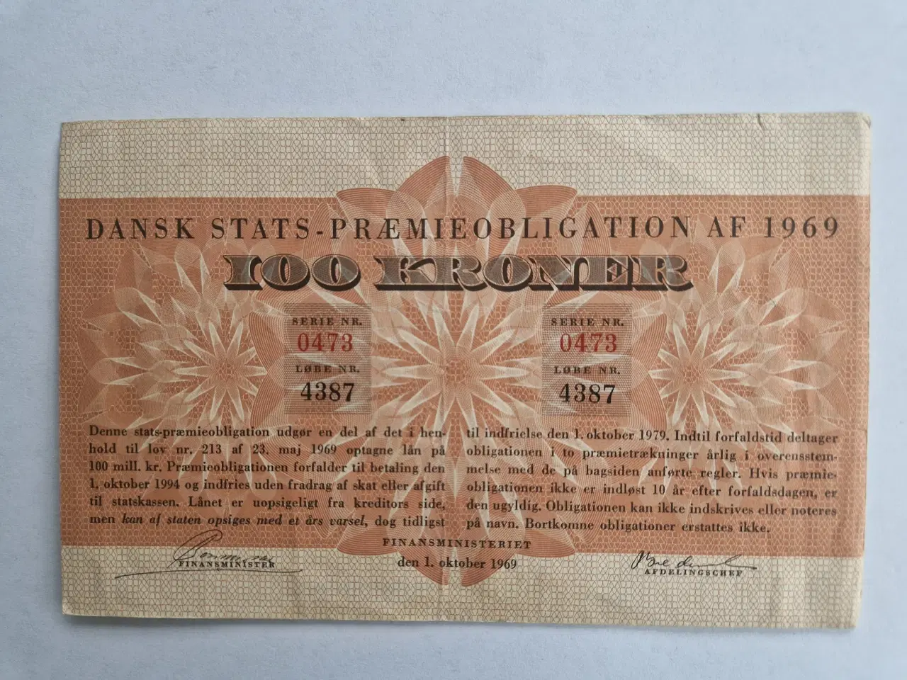 Billede 1 - 100 Kroner Præmieobligation 1969