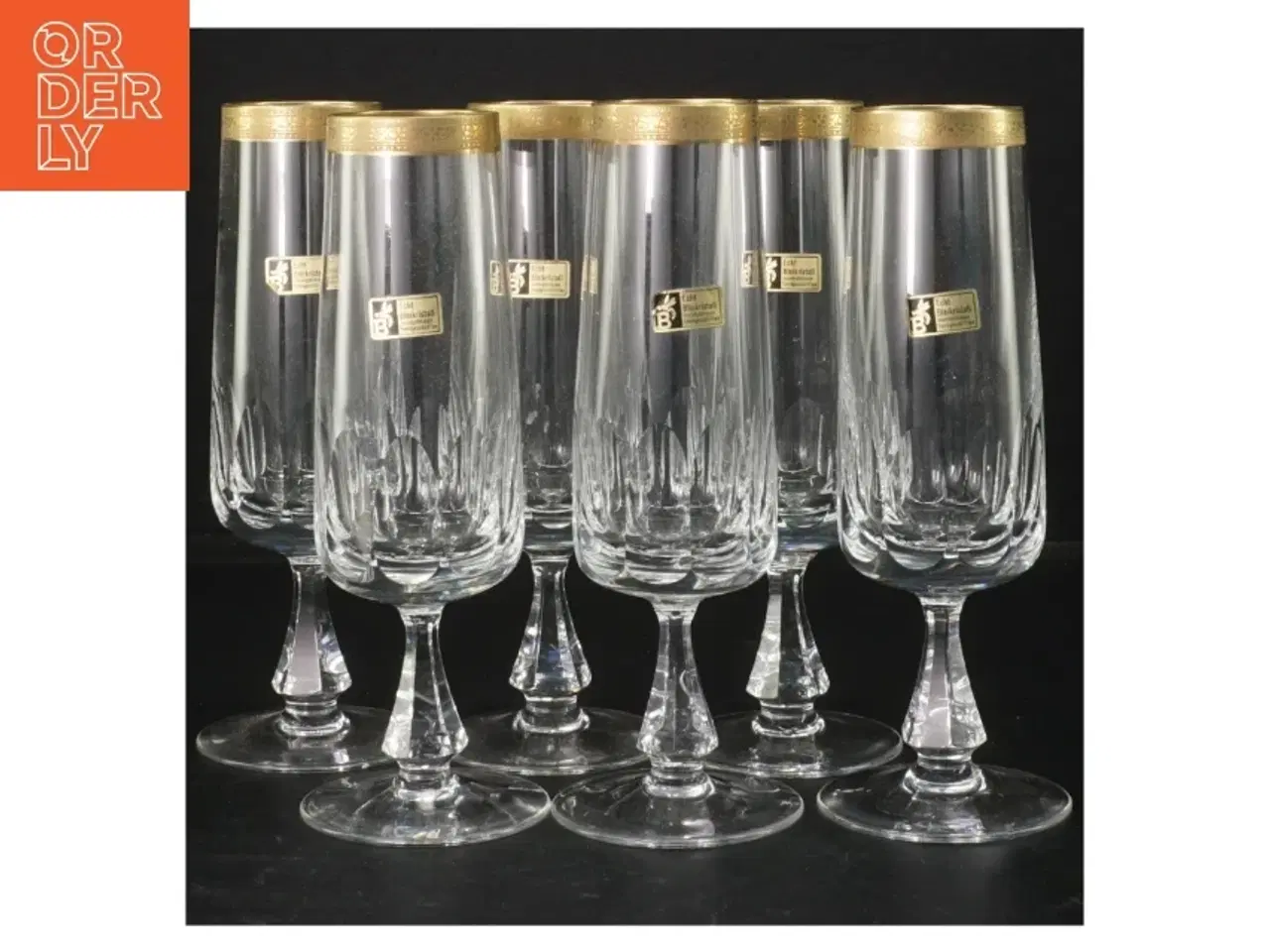 Billede 1 - Krystalchampagneglas med guldkant (str. 18 cm. 6 styk)