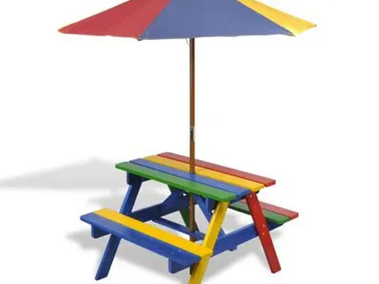 Billede 1 - vidaXL bord- og bænkesæt til børn med parasol træ 