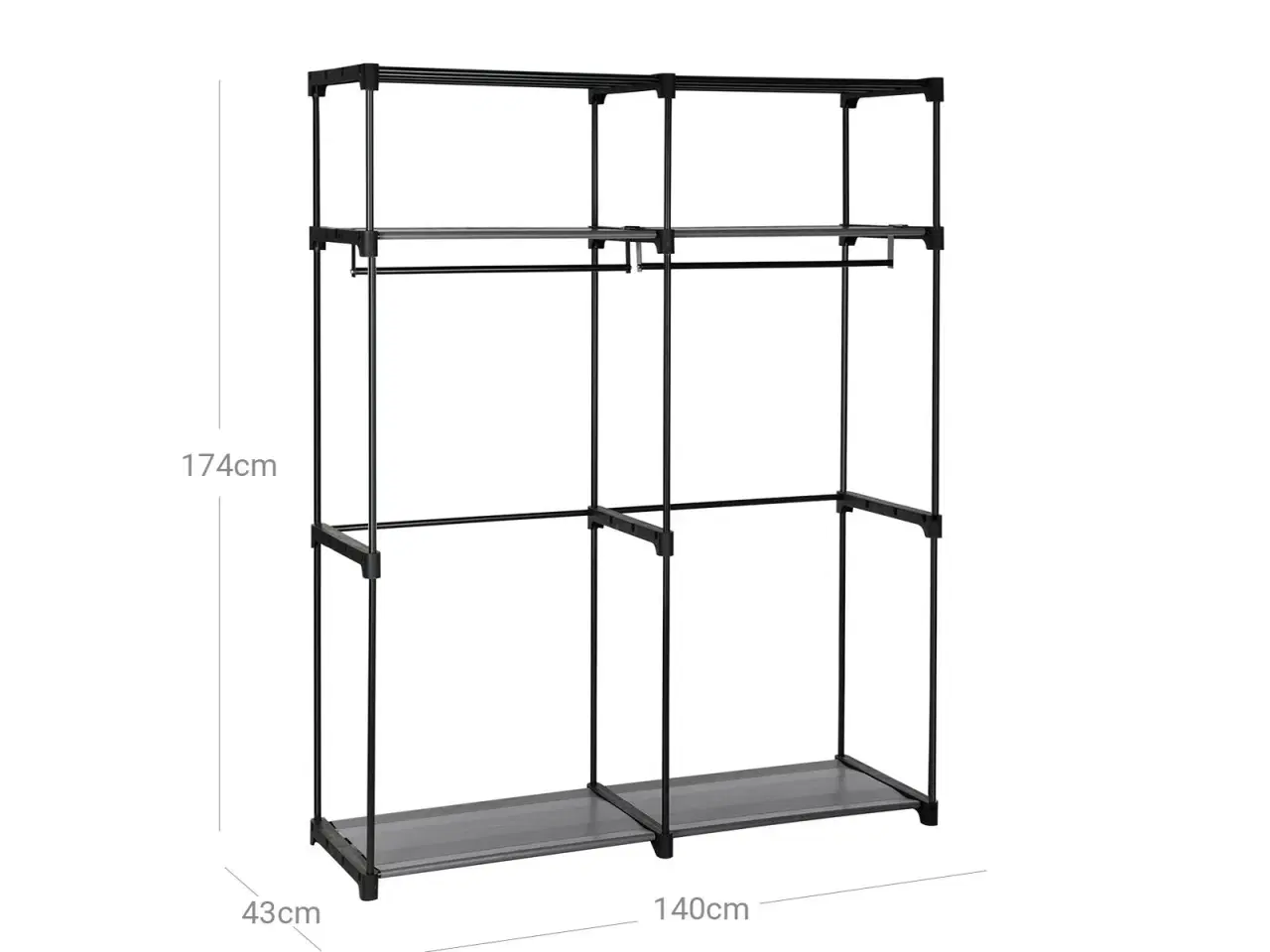 Billede 7 - Garderobeskab i stof – SONGMICS, 2 tøjstænger, sammenklappeligt, grå 140 × 43 × 174 cm