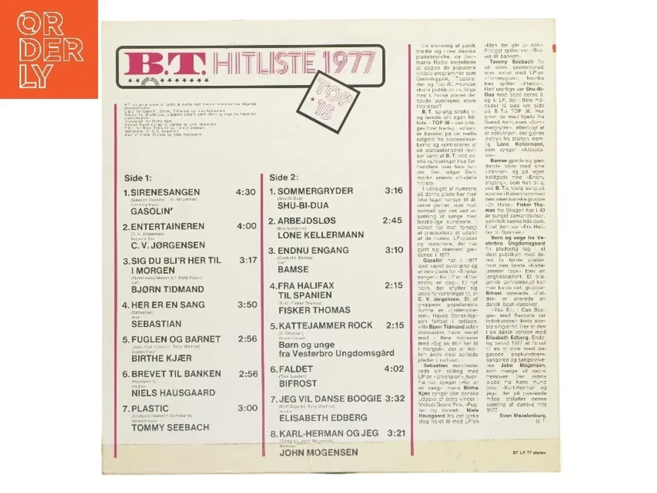 Billede 2 - B.T. Hitliste 1977 LP