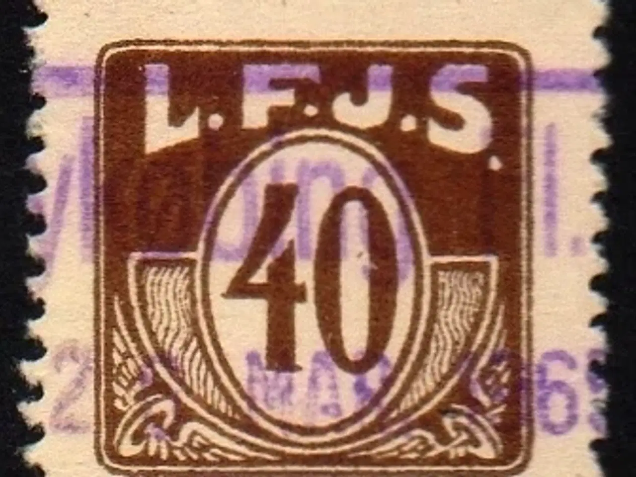 Billede 1 - L.F.J.S. - ( Lolland Falsters Jernbaneselskab )   - Godsfrimærke - 40 Øre - Stemplet
