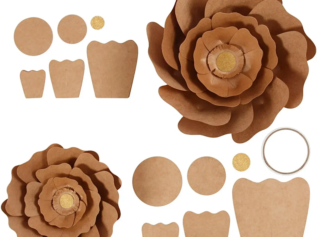 Billede 1 - Papirblomster, diam. 15+25 cm, natur, 2stk./ 1 pk.