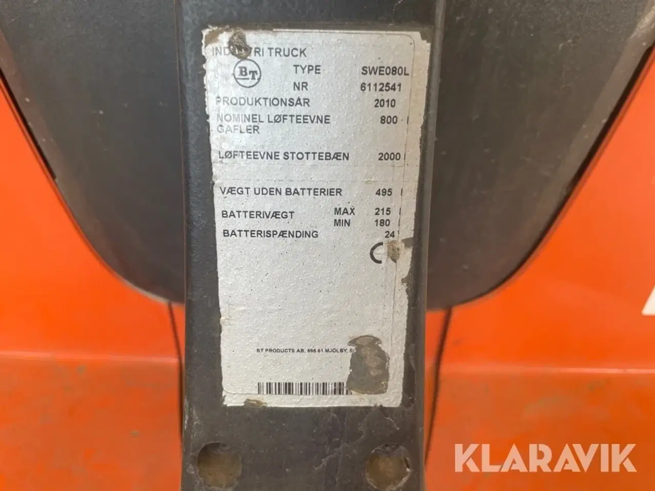 Billede 9 - Elektrisk palleløfter BT SWE 080L