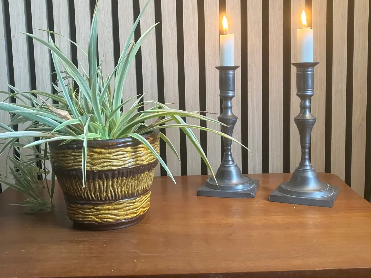 Billede 1 - Danske Tin lysestager med patina.