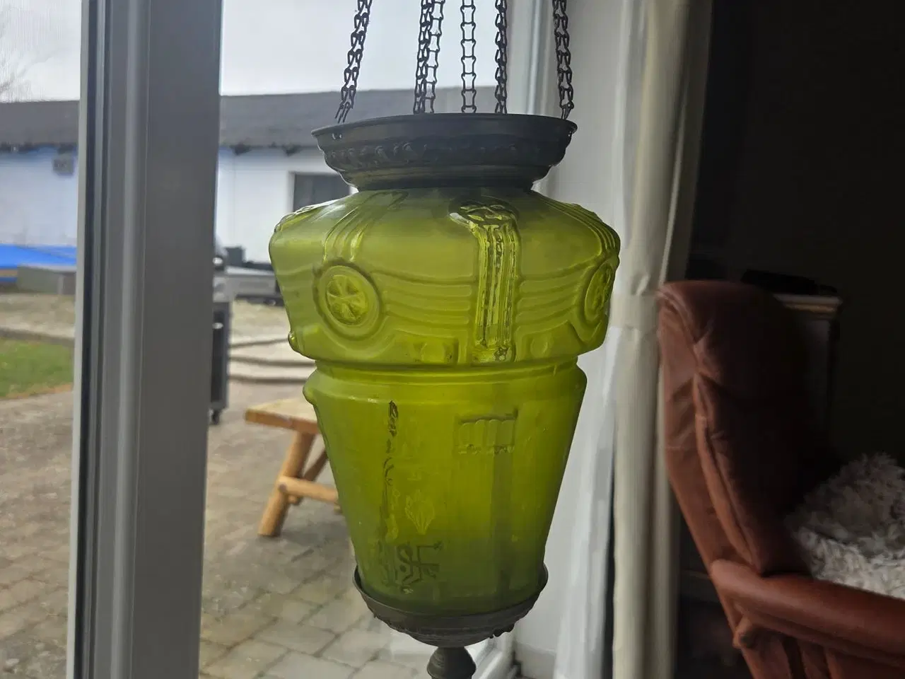 Billede 6 - Smuk Grøn Ampel fra Fyns Glasværk 1903 Åben for bu