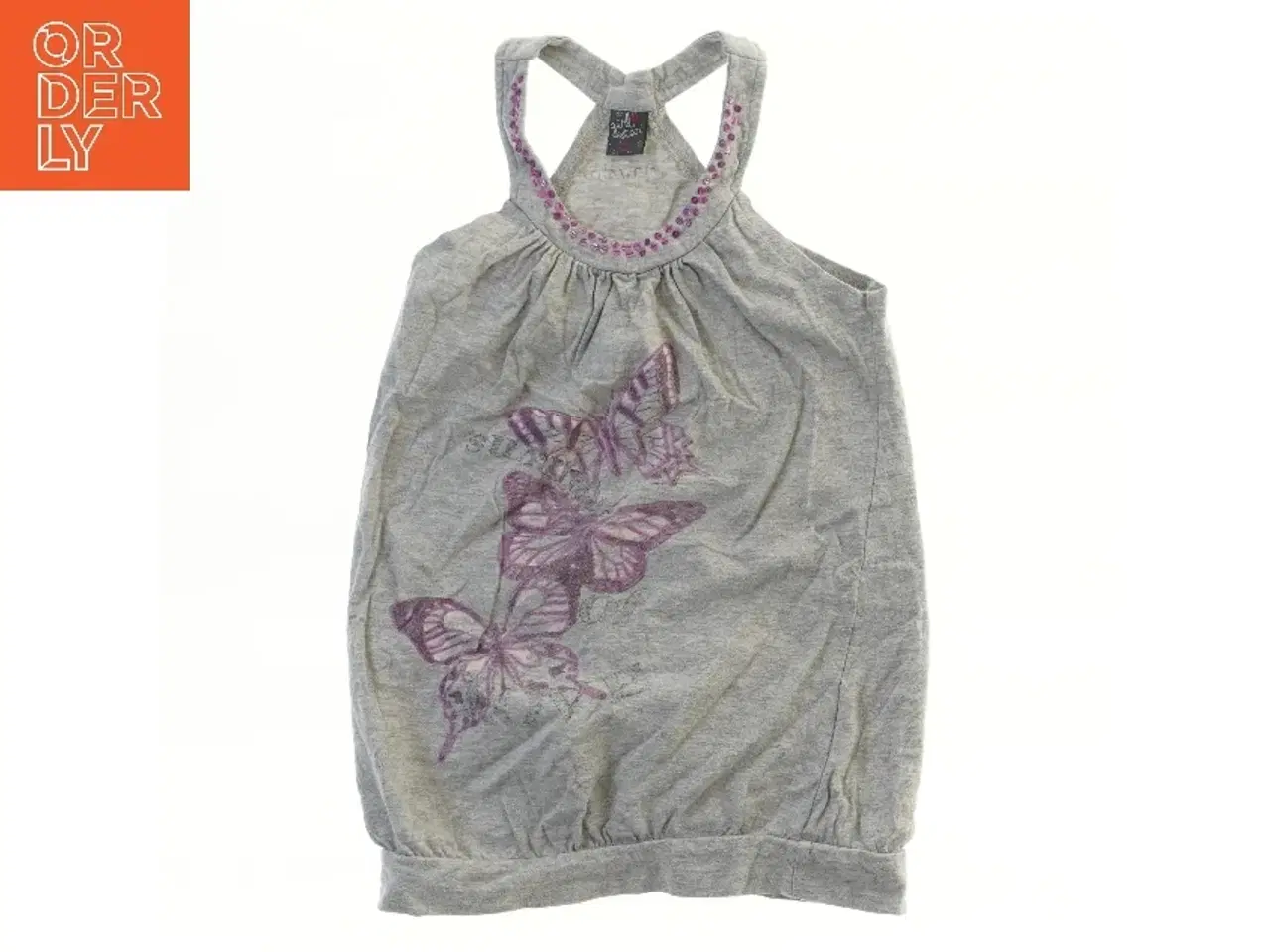 Billede 1 - Grå top med sommerfugleprint (str. 122)
