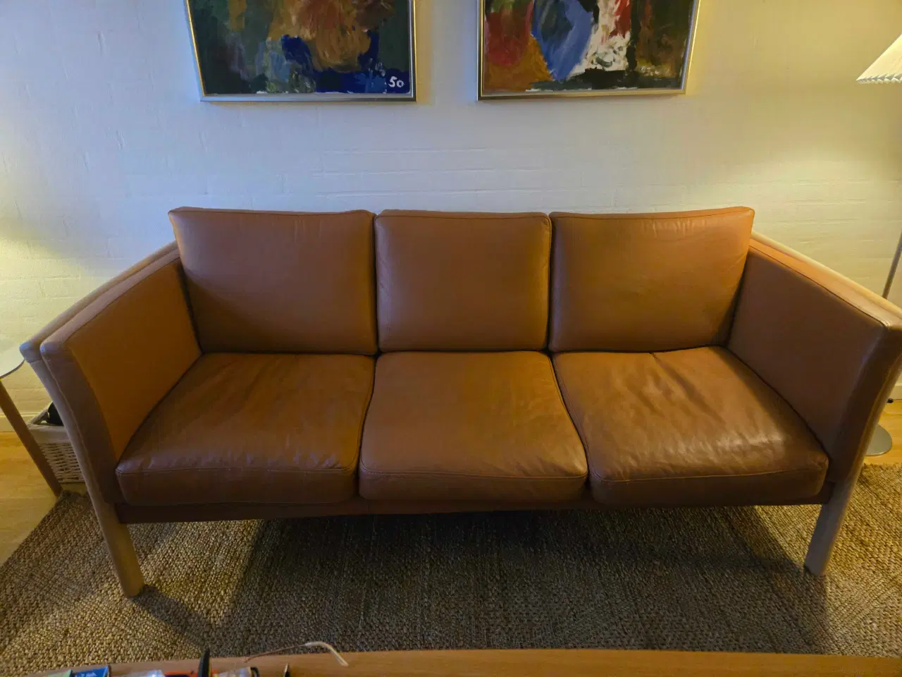 Billede 1 - 2 og 3 personers Cognac lædersofa 