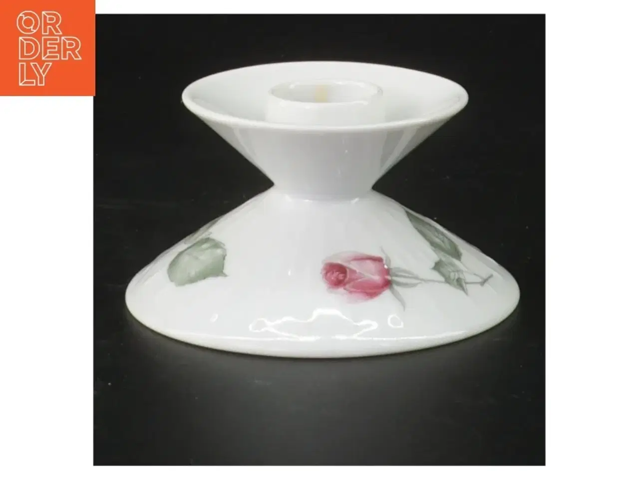 Billede 1 - Lysestage i porcelæn med rosemotiv fra Hutschenreuther (str. Ø 9 cm)