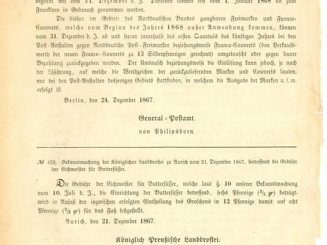 Billede 2 - Bekendtgørelse 1867
