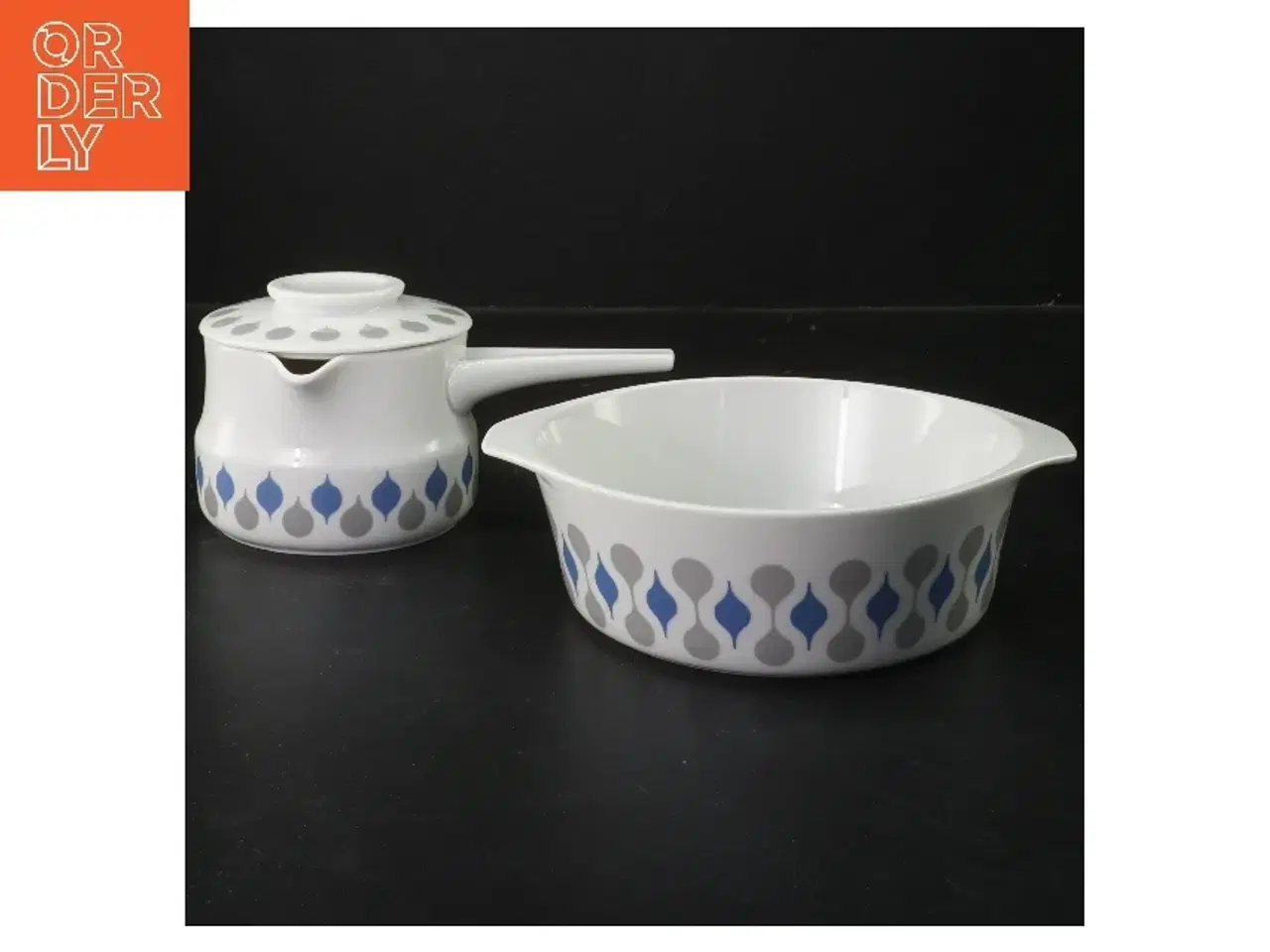 Billede 1 - Porcelæns grydesæt med mønster (str. Ø 15,5 cm)fra lyngby porcelæns fabrik