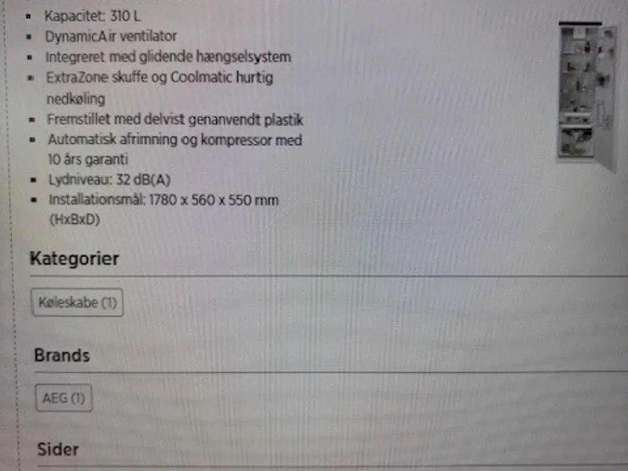Billede 1 - AEG Køleskab nyt