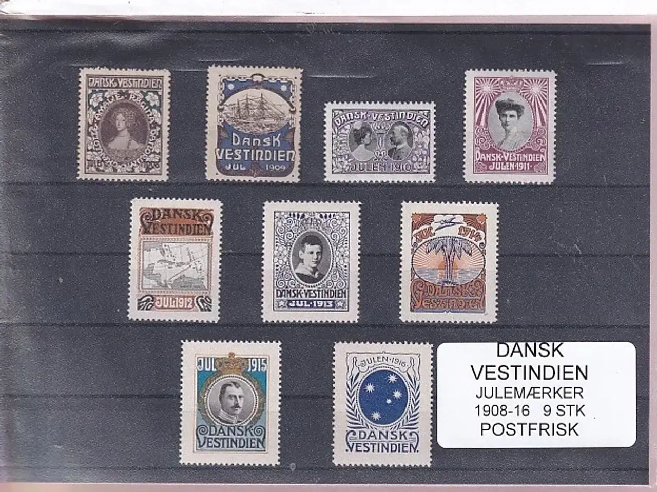 Billede 1 - Dansk Vestindien - Julemærker 1908 - 16 - 9 stk. - Postfrisk