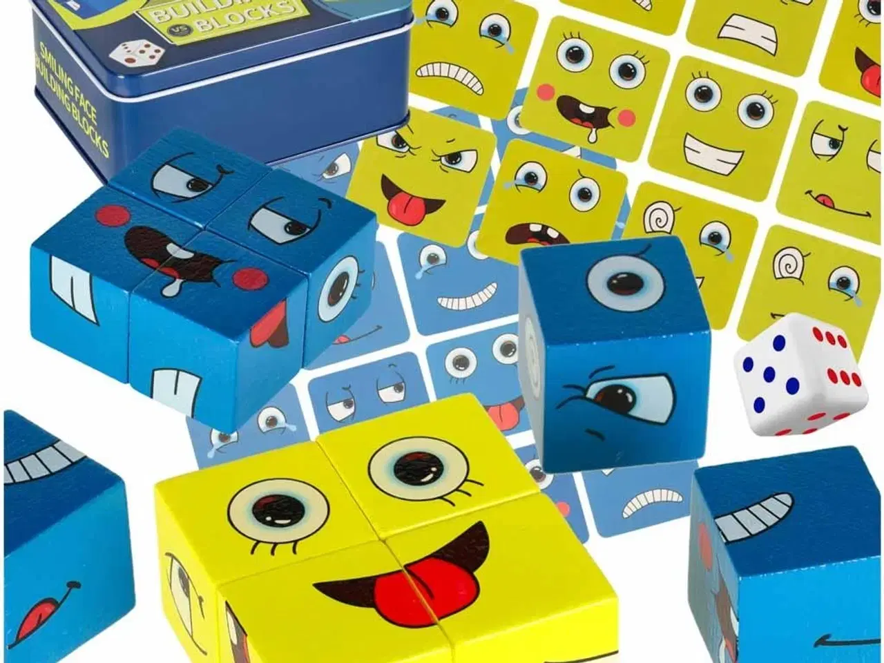 Billede 1 - Puslespil med klodser – skiftende ansigter i metalæske