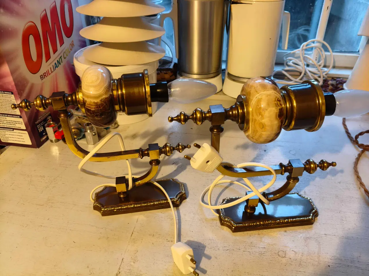 Billede 5 - 2 super flotte væglamper med marmor og messing 