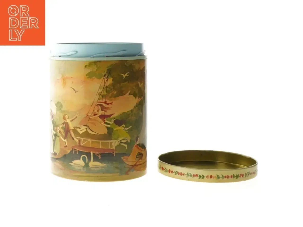 Billede 2 - Malet rund metalbeholder med låg fra Irma (str. Ø. 11,5 cm. længde, 15 cm)