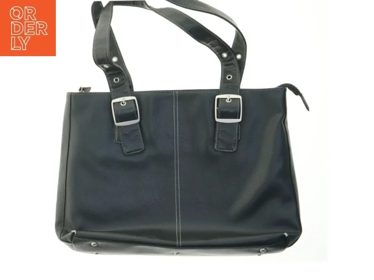 Billede 1 - Sort skuldertaske med spænder (str. 34x48 cm)