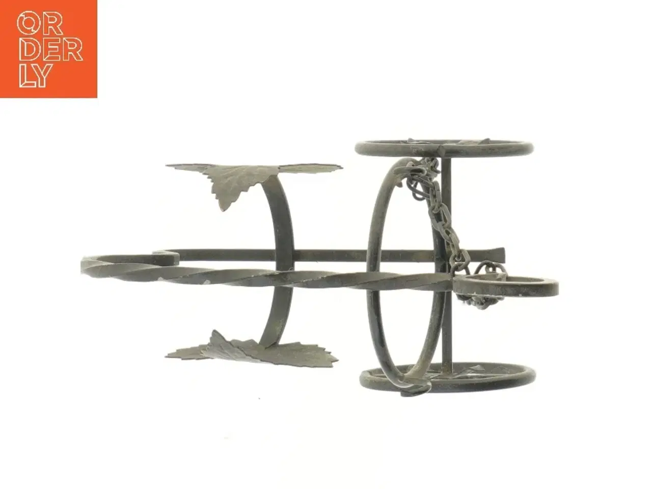 Billede 2 - Metal lysestage med bladmønster (vin kanon) (str. 22 cm)