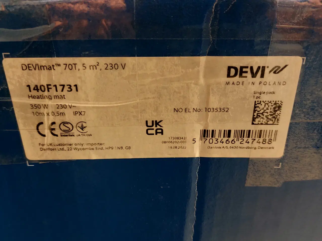 Billede 1 - Varmekabel 350w 230v 5m2