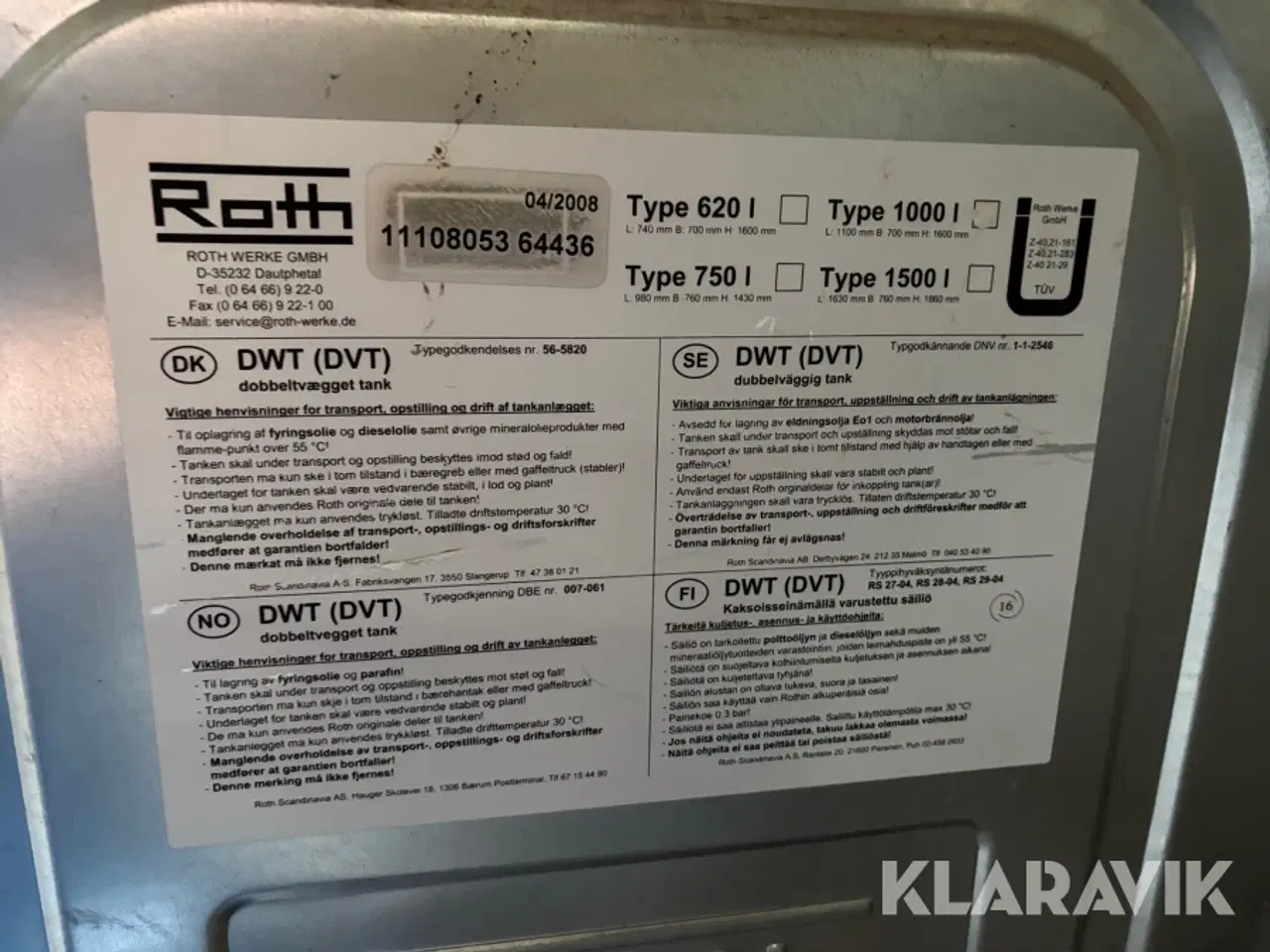Billede 3 - Dobbeltsidet tank Roth 1000L