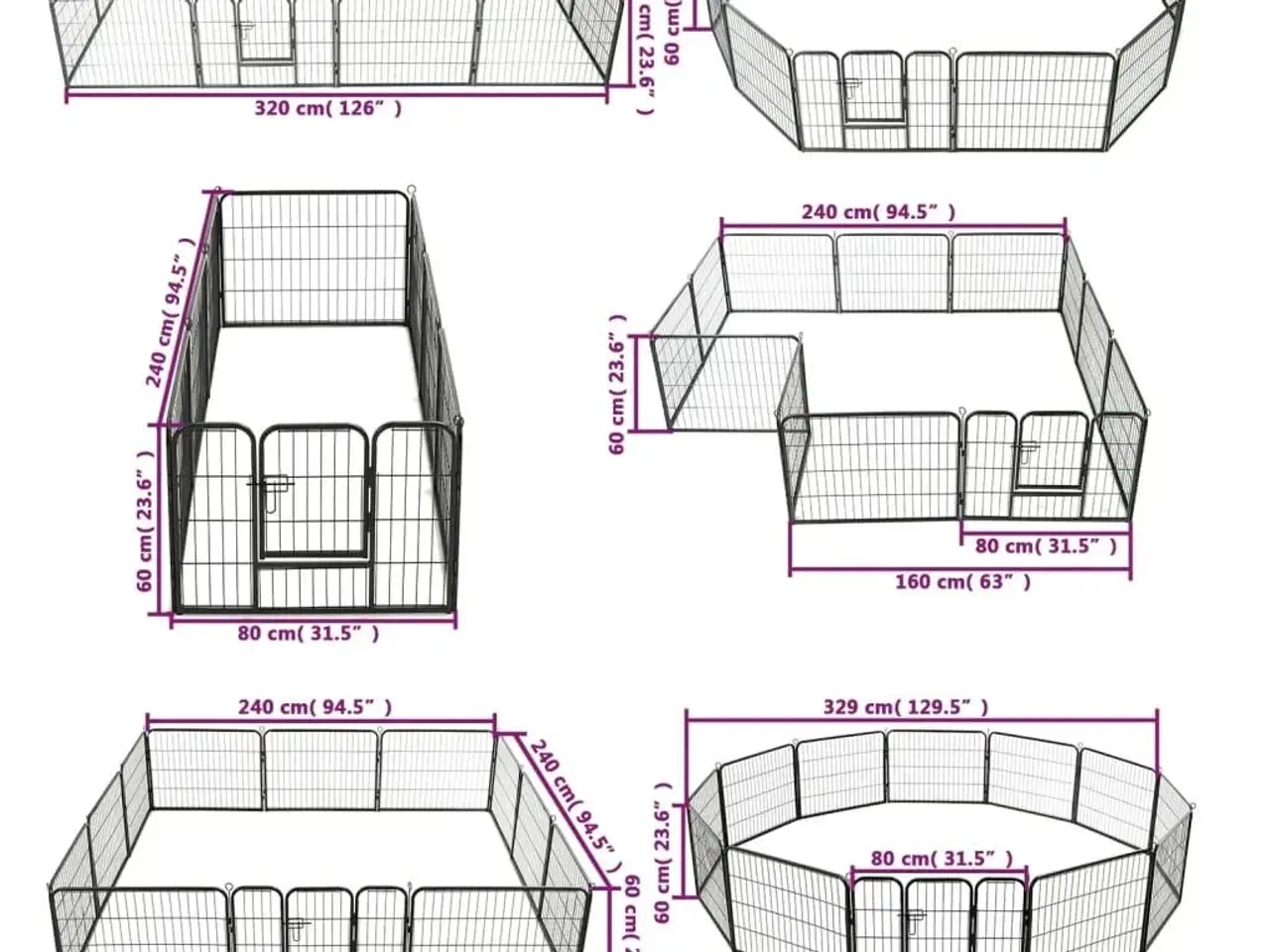 Billede 9 - Løbegård til hunde 12 paneler sort 80 x 60 stål