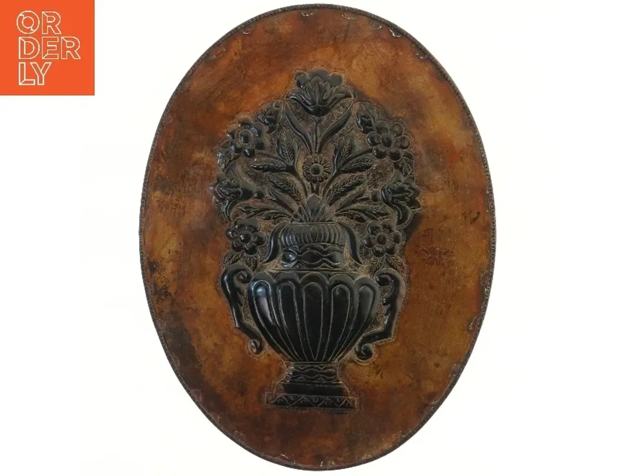 Billede 1 - Oval metal vægdekoration med vase og blomster (str. 55x42 cm)