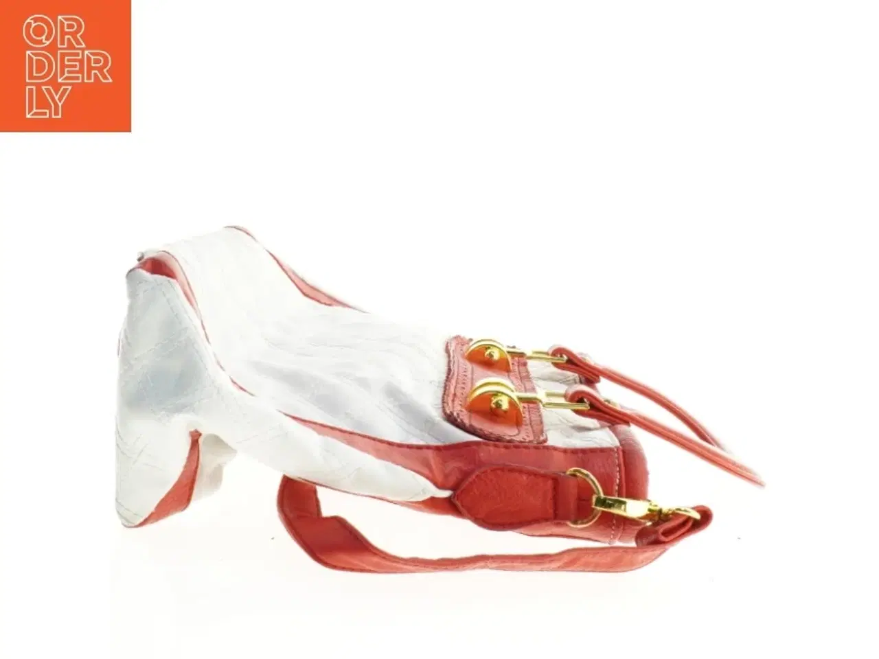 Billede 3 - Hvid og rød quiltet skuldertaske (str. 38 x 26 x 12 cm)