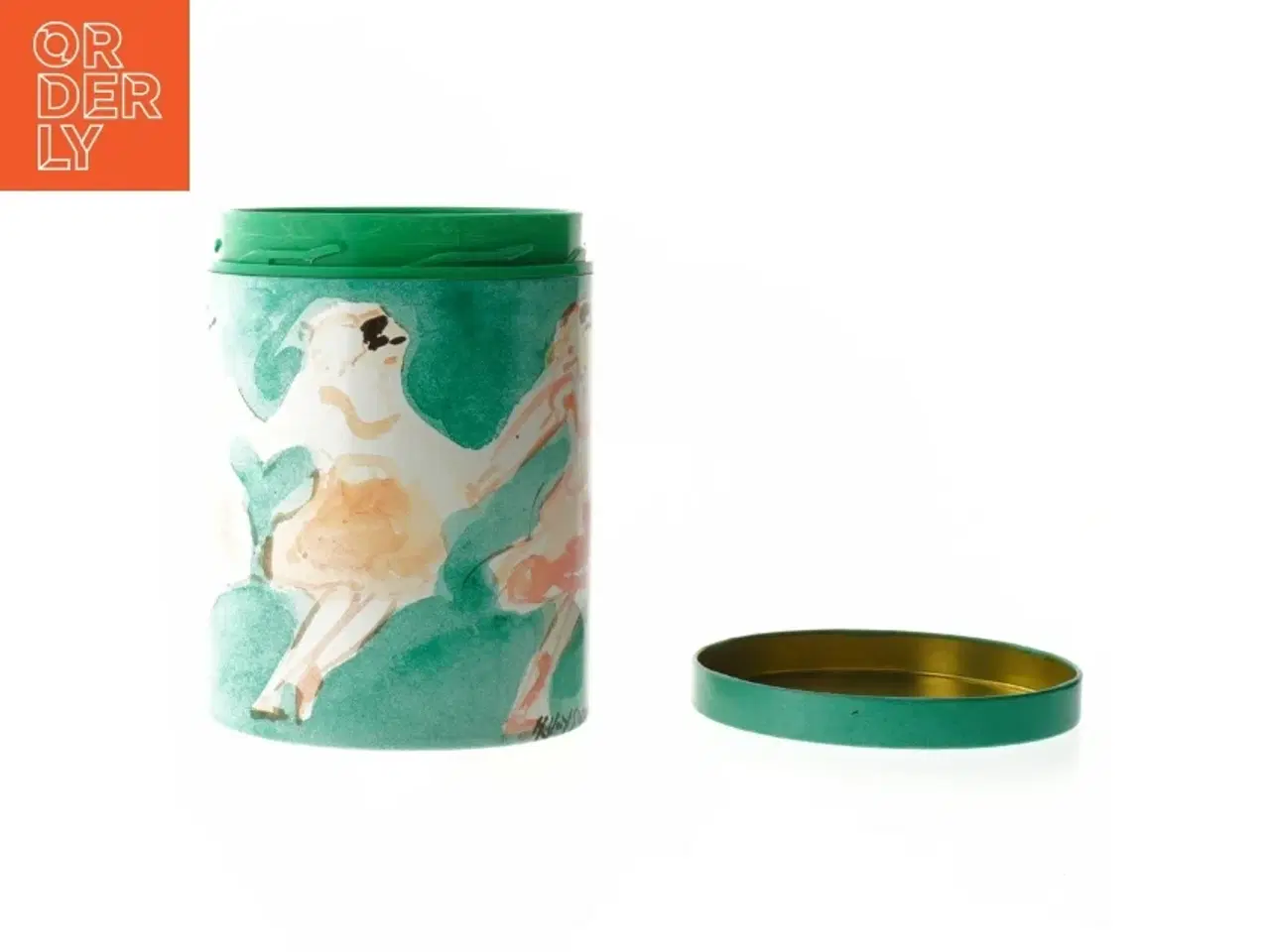 Billede 2 - Retro irma kunstdåse Dekoreret cylinderformet dåse fra Irma (str. Ø 11,5 cm længde 15 cm)